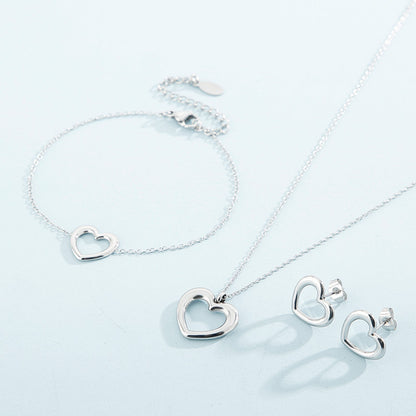 Heart Necklace, Bracelet and Earrings Jewelry Set