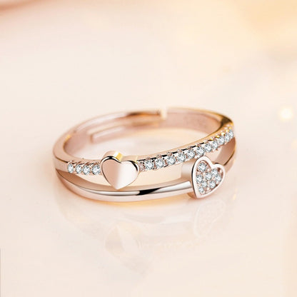 Double Hearts Open Ended Ring