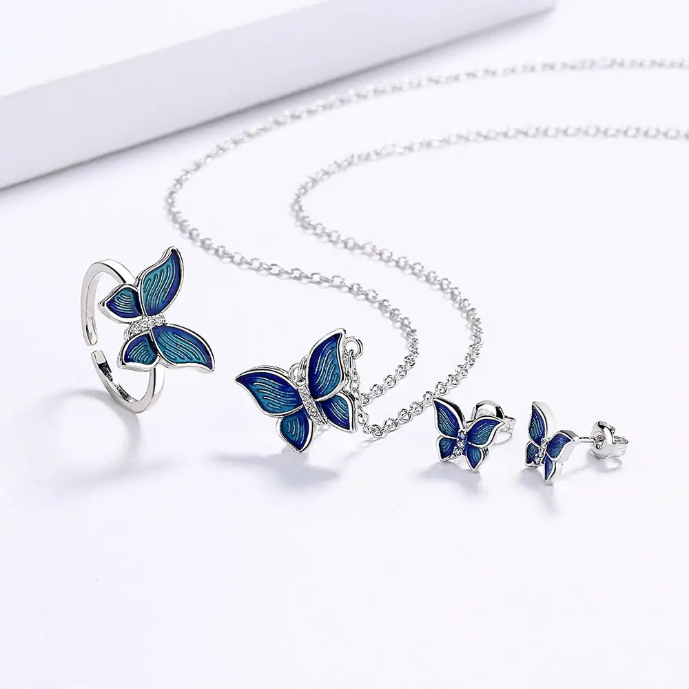 Micro-Enamel Butterfly Necklace Set