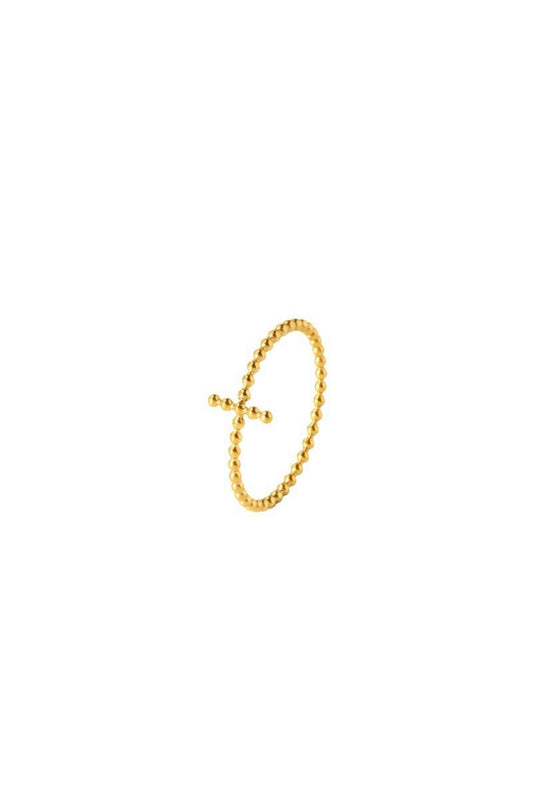 18K Gold Cross Beaded Ring