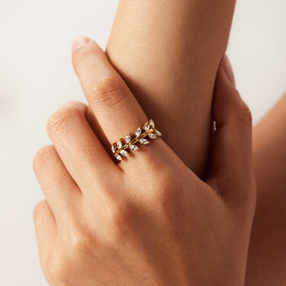 18K Gold  Green Leaf Ring