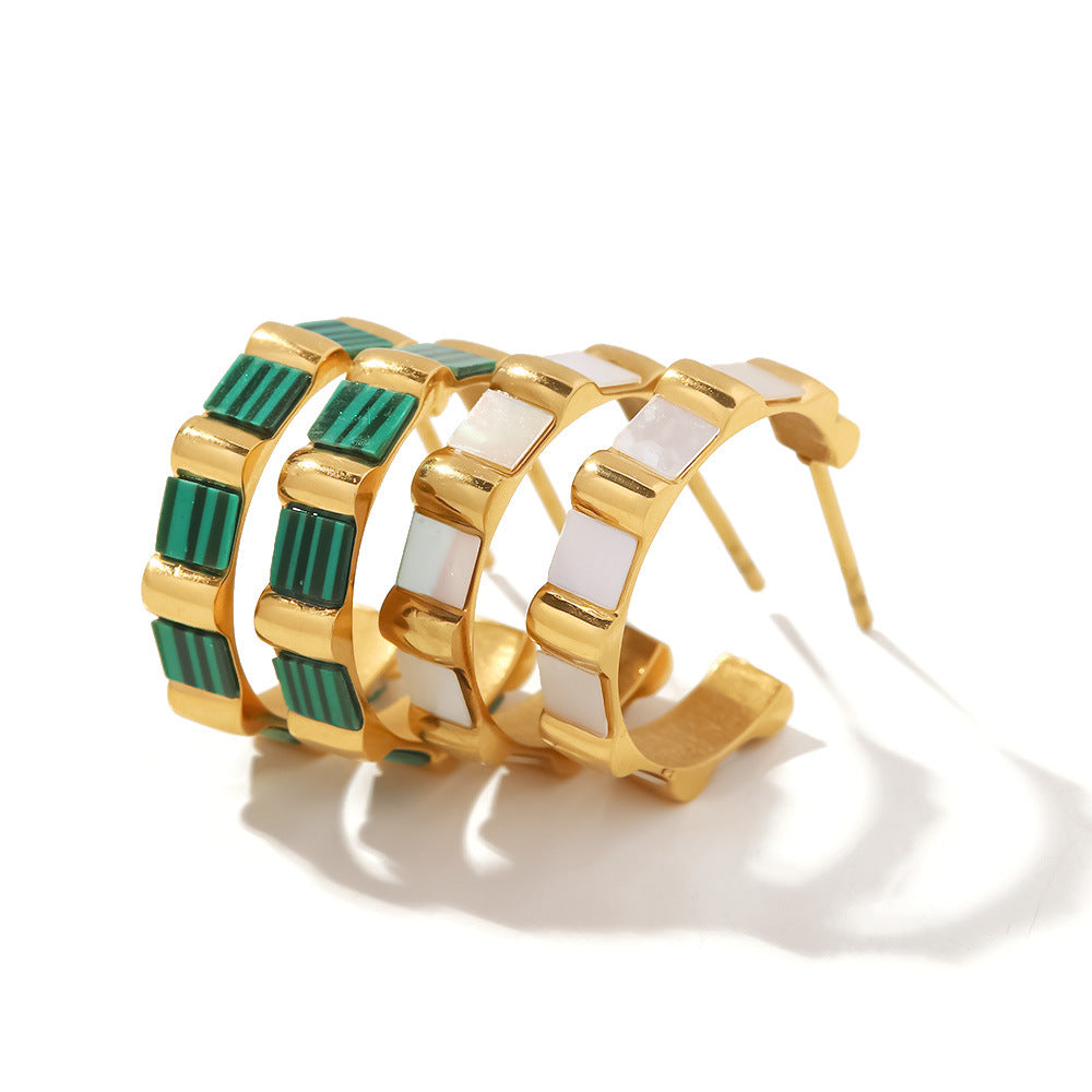 18k Gold C Shape Bamboo Earrings
