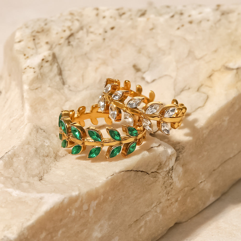 18K Gold  Green Leaf Ring
