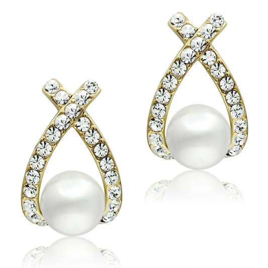 Gold  White Pearl Earrings